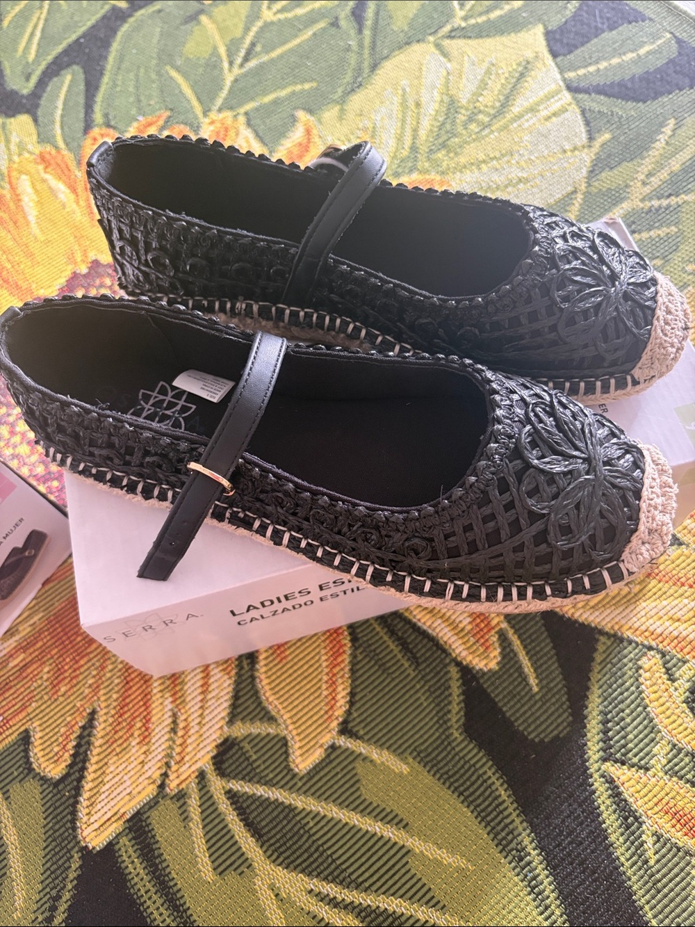 🌴Serra Black Woven Mary Jane Espadrille Flats Size 8/9